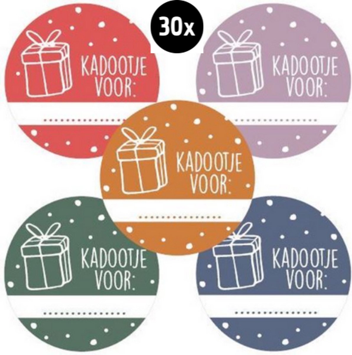 30x  Sluitsticker Kadootje voor: ... | 5 Kleuren | Pakje | 40 mm | Sluitzegel Feest | Sluitsticker | Chique inpakken | Traktatie - Verjaardag - Feest - Kinderfeest - Kinderverjaardag - Sinterklaas - Kerst | Sinterklaas stickers naam